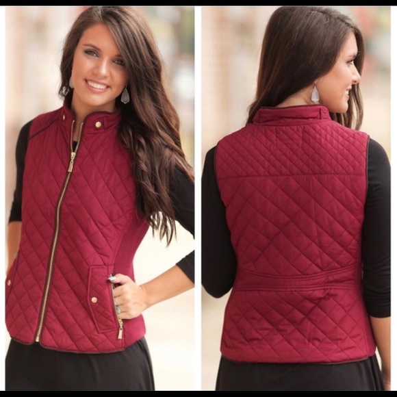 New Burgundy Red Quilted Zip Up Vest - Picture 2 of 8